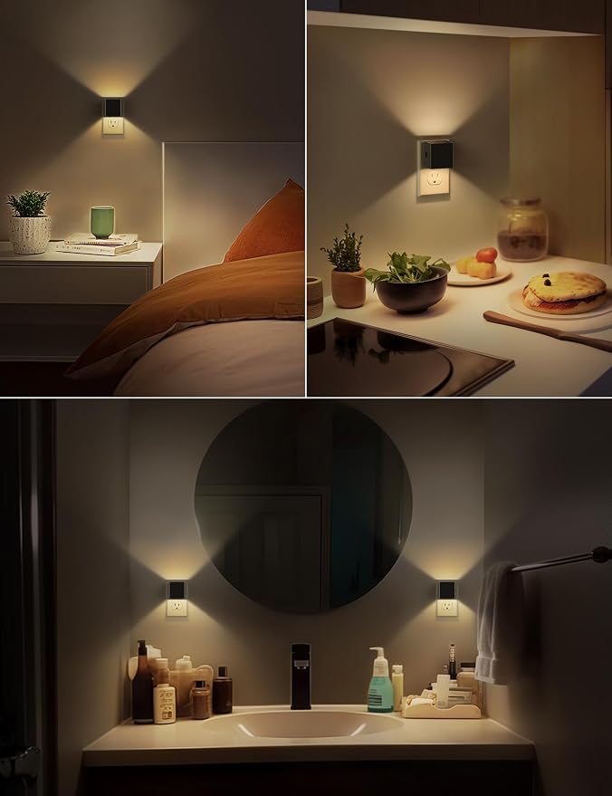 DORESshop LED Night Lights Plug into Wall [4 Pack], Plug in Nightlight, 3 Level Brightness Adjustable Night Light, Dusk to Dawn Sensor, Nightlights for Adults, Bedroom, Bathroom, Hallway, 3000K