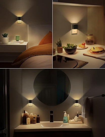 DORESshop LED Night Lights Plug into Wall [2 Pack], Plug in Night Light, 3 Level Brightness Adjustable Night Light, Dusk to Dawn Sensor, Nightlights for Adults, Bedroom, Bathroom, Hallway, 3000K