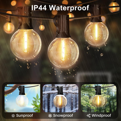 LAMPHOME LED Outdoor String Light, 51FT with 25 Shatterproof Bulbs, Warm White, Connectable & Dimmable, Model MYHOC7-025(0.6