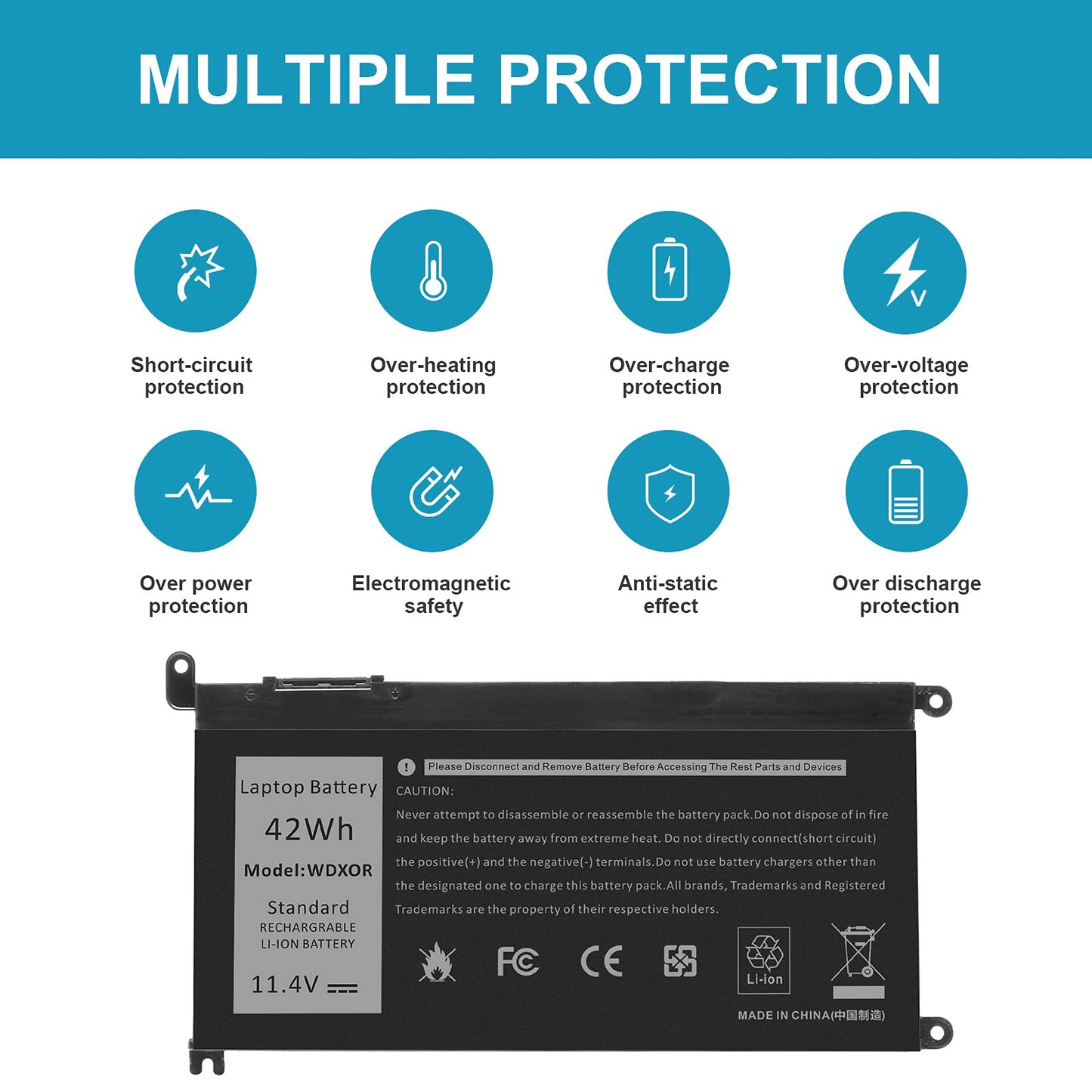 TREE.NB WDX0R Laptop Battery Replacement for Dell Inspiron 13 15 5000 7000 Series 5565 5567 5570 5578 7560 7570 7573 7579 5368 5378 Latitude 7368 17 5765 5767 Series Notebook 3CRH3 T2JX4 11.4V 42Wh