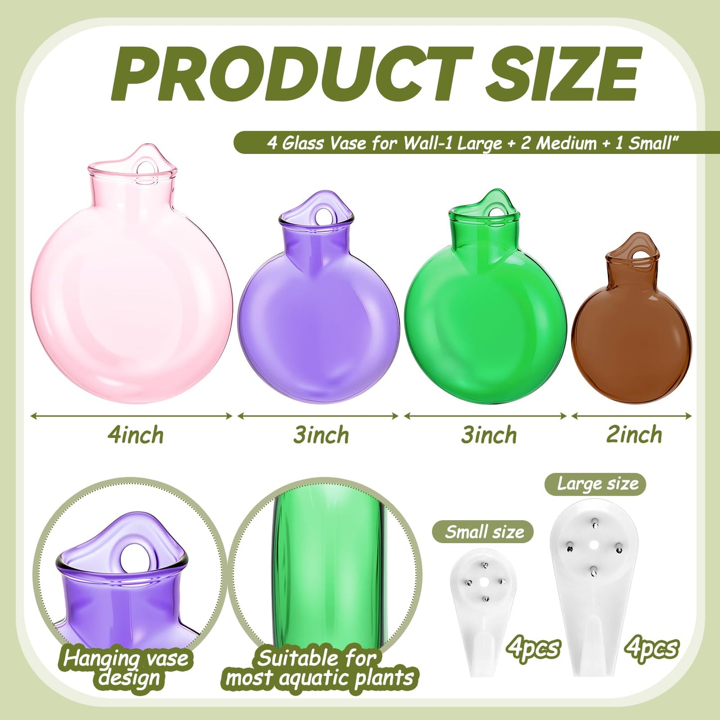 4 Pcs Stained Glass Hanging Vase 2-4 Inch Hanging Glass Plant Propagation Station Small Plant Terrarium Pot Containers with Rope for Hydroponics Planter Garden Home Indoor Outdoor Decor, 4 Sizes
