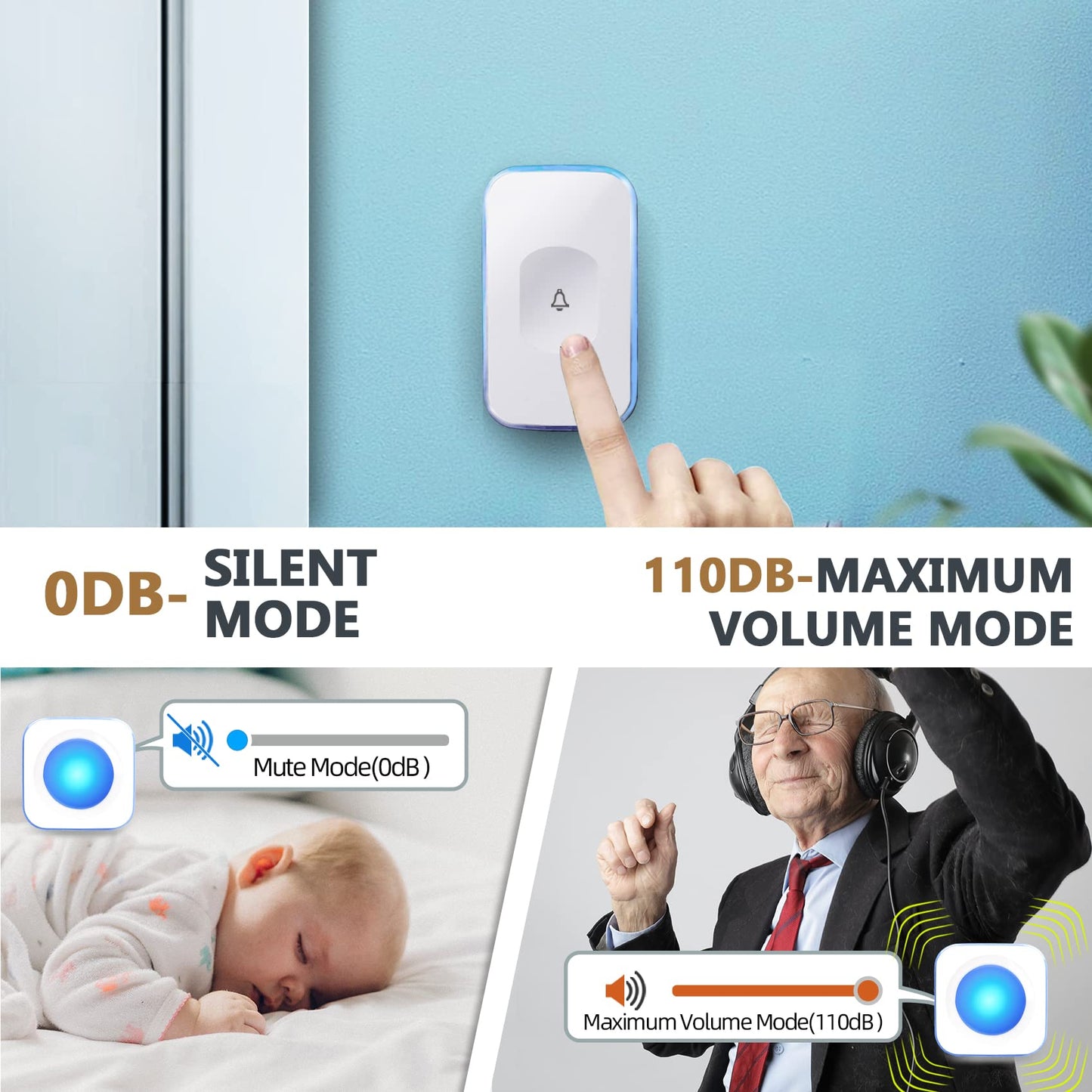 Wireless Doorbells for Home Hearing Impaired Doorbell 2 Buttons & 3 Receivers Flashing Light Wireless Doorbell for Office Classroom Bedroom 1200Ft 36 Ringtones 4 Volume JSIEEM(White)