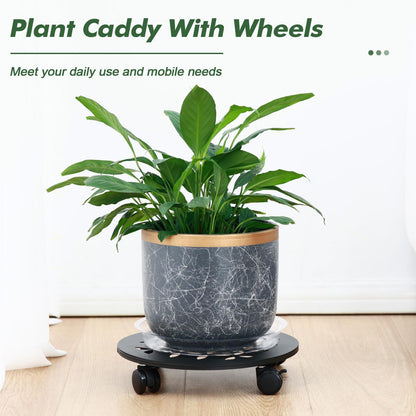 DEELF OUTLET 3 Packs 13.5" Large Metal Plant Caddy with Wheels Heavy-duty Plant Dolly Pot Mover Rollers Rolling Plant Stands Indoor Outdoor Wheeled Plant Holder Coaster Trolley, Black
