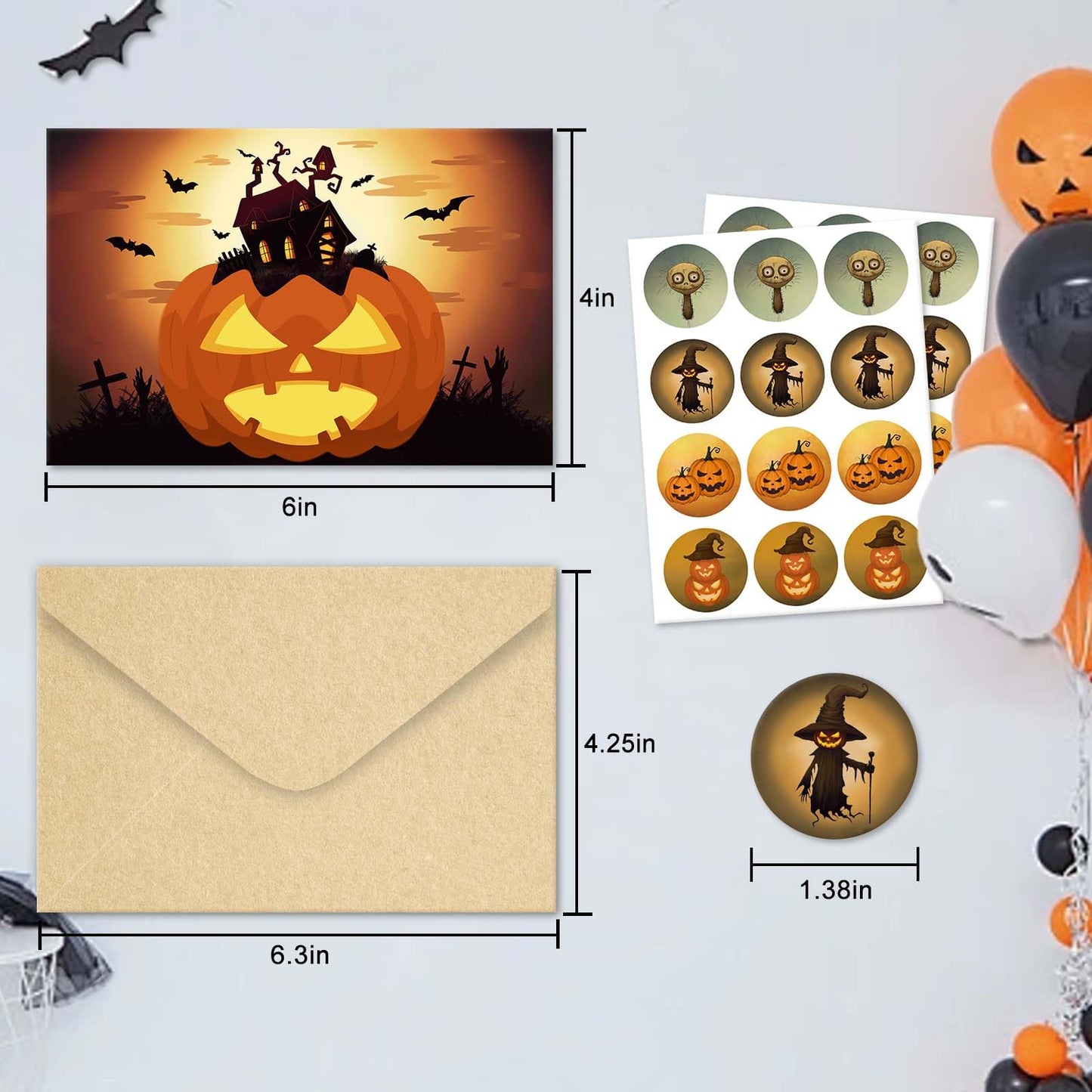 SuperShunhu 24 Pack Vintage Halloween Greeting Cards, Jack-O'-Lantern And Witch Halloween Cards, Artful Spooky Halloween Themed Card Set, 8 Designs Halloween Cards Bulk