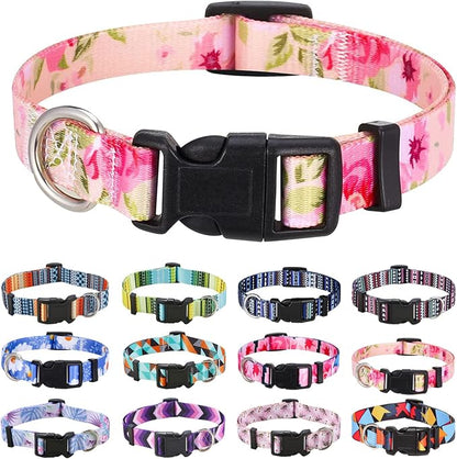 Mihqy Dog Collar with Bohemia Floral Tribal Geometric Patterns - Soft Ethnic Style Collar Adjustable for Small Medium Large Dogs (Pink Rose,XS)