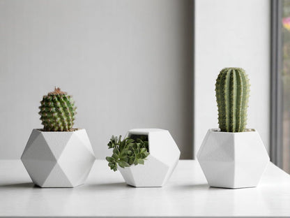 Gallery of Drip 【GeoTrio Modern Geometric Planters】– 3-Piece Faceted Pot Set for Succulents, Cactus, and Indoor Plants – Minimalist Desk Decor, Stylish Gift for Plant Lovers (Pure White)