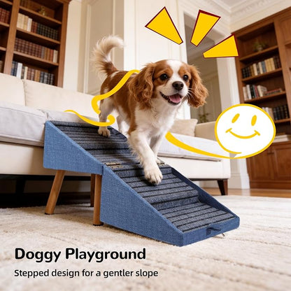 Dog ramp for Small Dogs, 2-in-1 Pet Steps & Ottoman - Foldable Dog ramp for Couch, Non-Slip Wooden Pet ramp for Puppy Senior Injured Dogs (Blue, XL(17.13H))