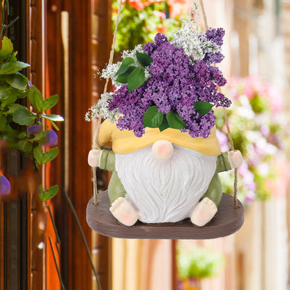 Tyenaza Swing Planter Pot, Hanging Planter Faceless Gnome Flowerpot Resin Hanging Planter for Use Weather Resistant Garden Decor Dwarf Figurine (Yellow Green)