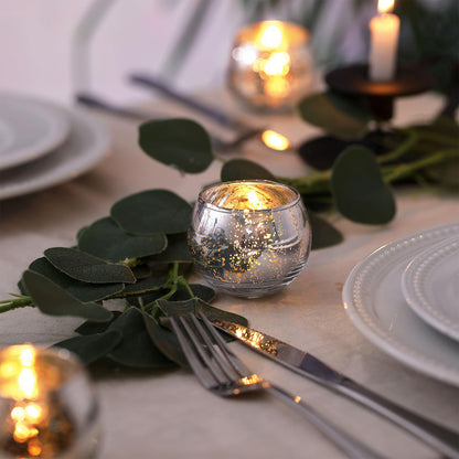 LAMORGIFT Silver Votive Candle Holders Set of 12 - Mercury Glass Votives Candle Holder - Christmas Tealight Candle Holder for Home Decor and Weddings/Parties Table Centerpieces