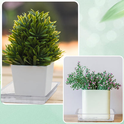 DoubleFill 21 Pieces Plastic Plant Tray Saucer Rectangular 6'' 8'' 10'' Clear Thick Sturdy Square Plant Saucer Drip Trays for Pots Window Sills and Window Shelf Indoor Outdoor Garden