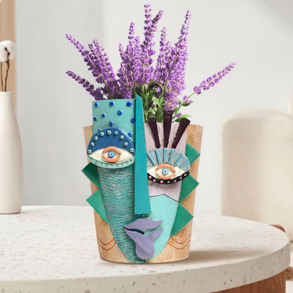 BJVF Picasso Flower Pot/Vase, Unique Planters, Abstract Face Flower Pots, with Drainage Holes, Handcrafted Resin Vases for Artistic Home Décor (Large)