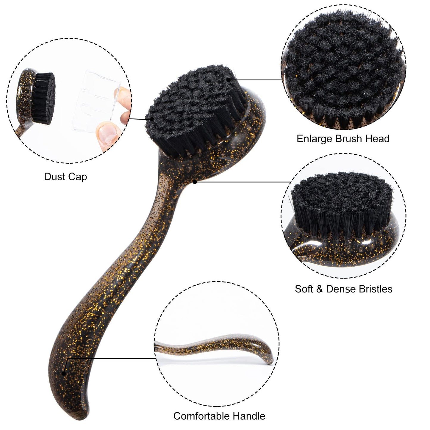 2 Pcs Large Facial Cleansing Brush, Face Brush Cleanser, Upgraded Soft Exfoliating Face Wash Brush Face Scrubber for Skincare, Black Charcoal Bristles Glitter Handle