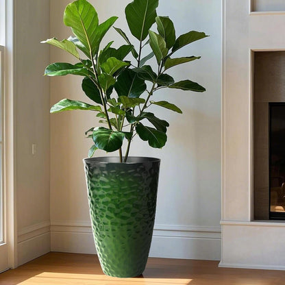 Worth 2 Pack 24" Tall Large Plastic Planter with Drainage Hole, Round Decorative Flower Plant Pit for Indoor or Outdoor Gardening, Glossy Green