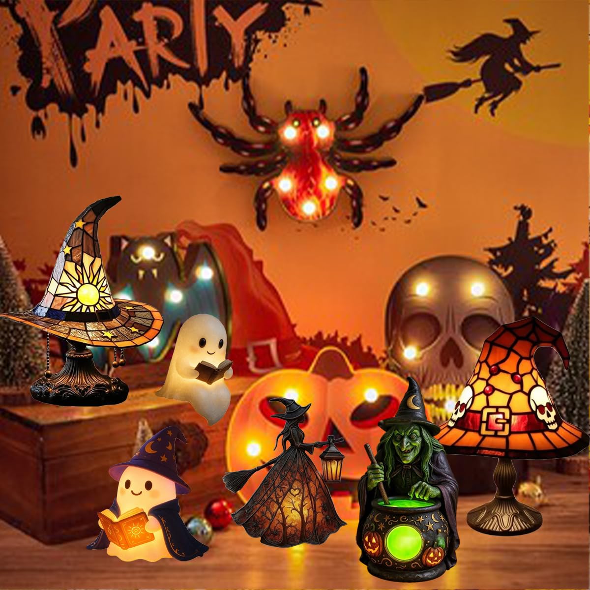 MYSNKU Halloween Ambiance Lamp – Cute Ghost Reading Book Night Light, Suitable for Indoor Party & Spooky Outdoor Halloween Decoration (Magic Book)