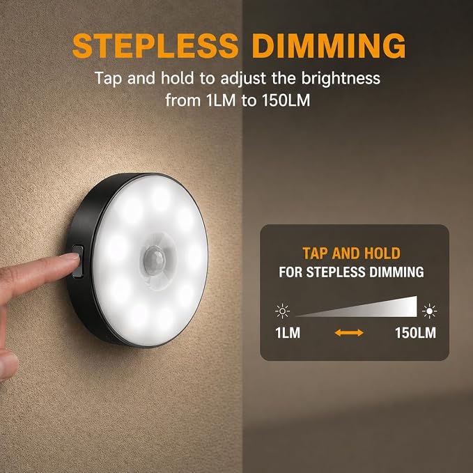 Motion Sensor Night Light Rechargeable, Magnetic Puck Lights, 3 Modes & Dimmable, Motion Sensor Stair Lights Indoor for Bedroom Bathroom Kitchen Hallway Cruise (White Light)