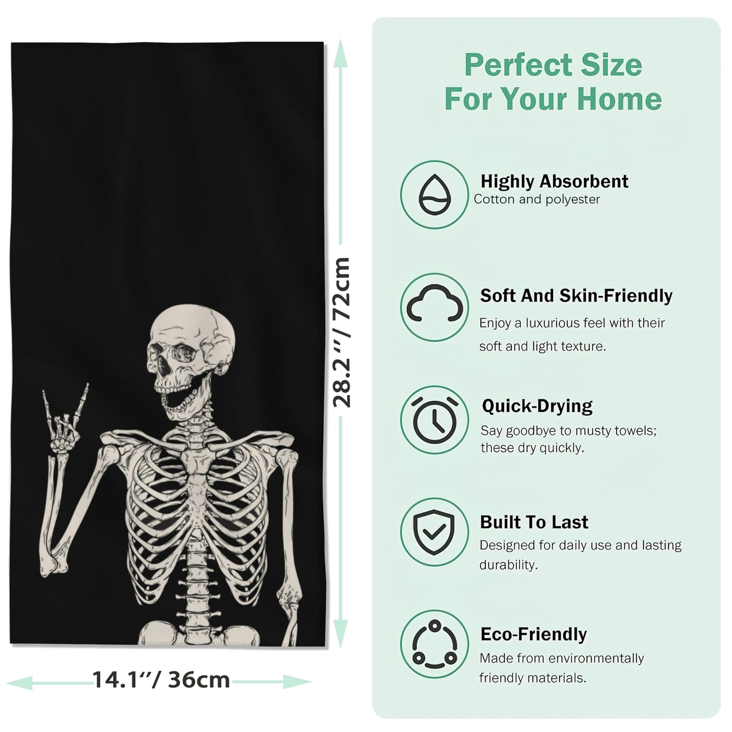 Snowmolle Hand Towels for Bathroom Set of 2,Rock and Roll Skeleton Bath Towels Art Decorative Soft Bathroom Towels for Kitchen Guest Gym Spa 14x28in