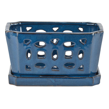 W&W Orchid Pot with Holes and Saucer for Repotting, Blue, 9.7 Inch