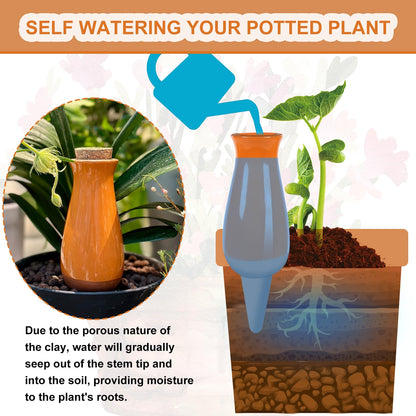 4 Packs Ollas Plant Watering Globes, 12 Oz Terracotta Self Watering Planter Insert, Automatic Watering Devices, Clay Drip Irrigation Stake for Indoor & Outdoor Plants, 1 Week Easy to Refill(Orange)