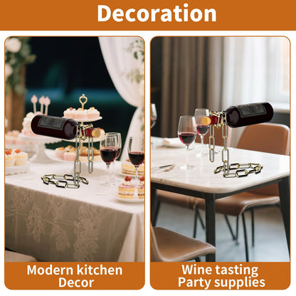 TBWHL Novelty Magic Wine Bottle Holder Floating Steel Link Chain Wine Bottle Rack/Holder - Holds Bottles in The Air, Unique Levitating Wine Bottle Stand for Home Bar, Kitchen, or Party Deco（Gold）
