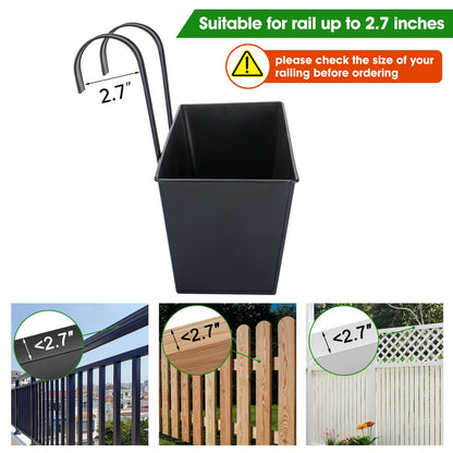 OGIMA 16-Inch Railing Planter Box, 3 Pack Large Hanging Planters for Outdoor Plants with Detachable Wide Hooks for 2.7'' Railings - Balcony Planters Railing Hanging for Deck, Fence & Patio Decor