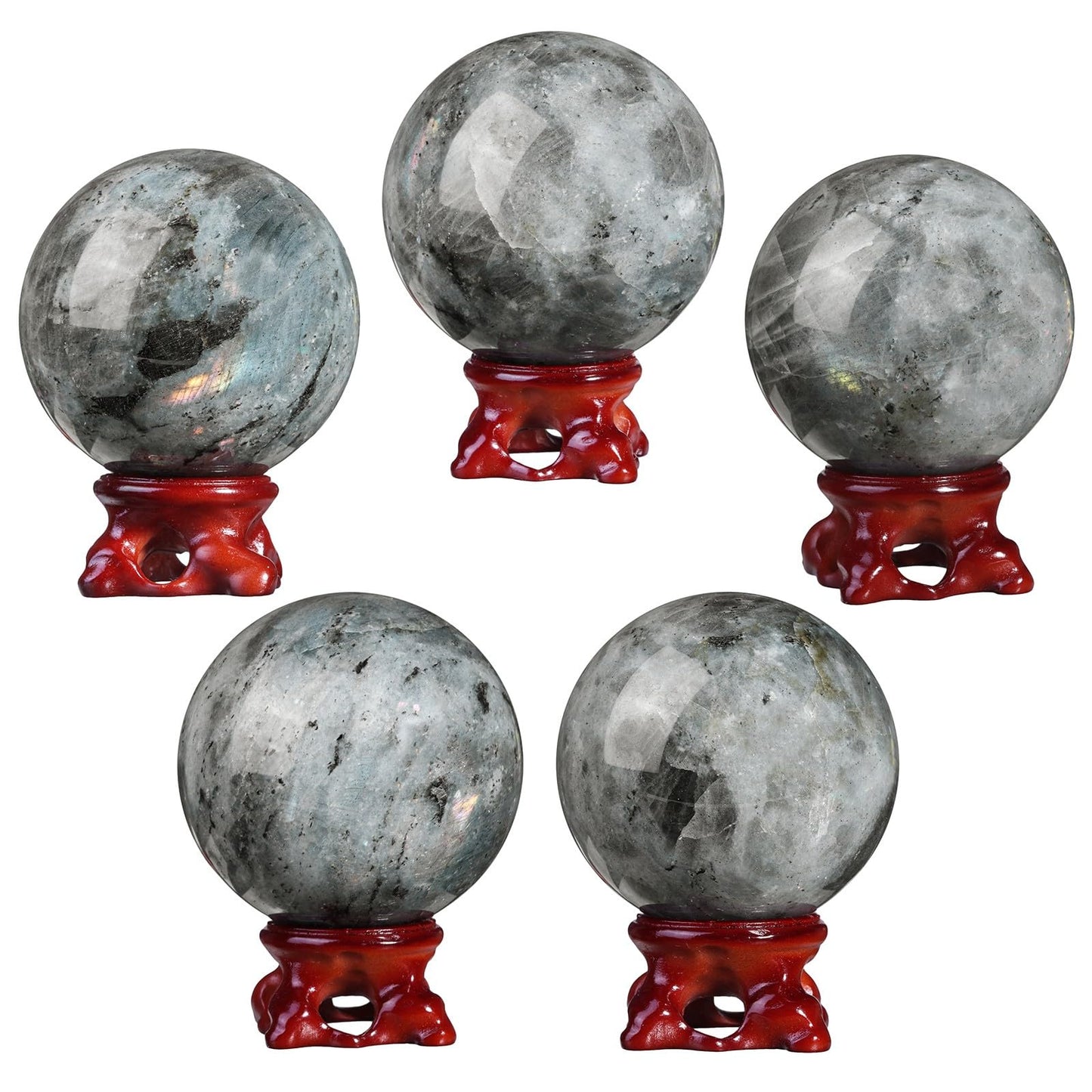 Rockcloud Natural Labradorite Crystal Ball with Resin Stand, Polished Crystal Sphere Decorative Ball Sculpture Figurine for Meditation Fengshui Home Decor, 2.40-2.75 Inches