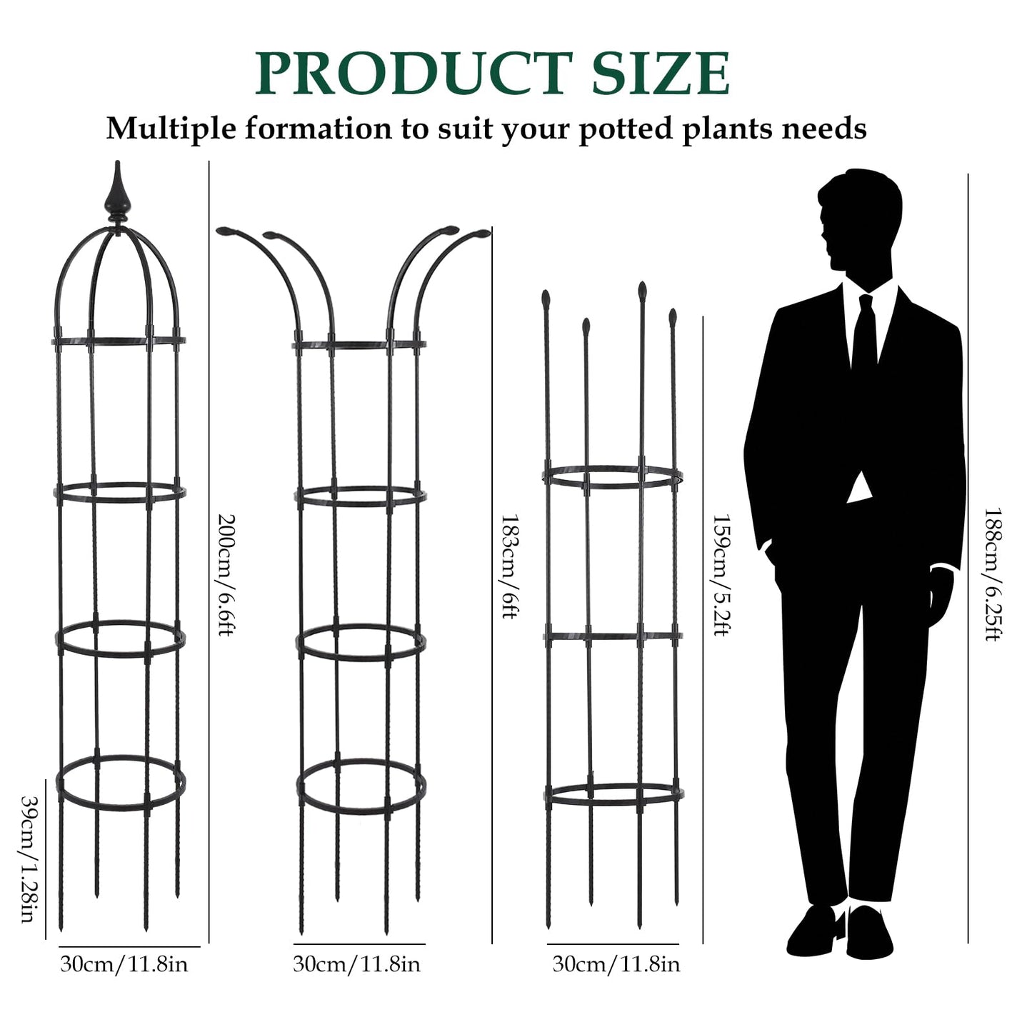 WellSign Obelisk Trellis for Climbing Plants Outdoor 6.6ft, Garden Tower Trellis for Potted Plants Indoor with Twist Tie, Clips and Butterflies Rustproof Coated Metal Support for Vines Rose 2Pack