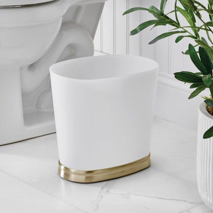 iDesign Slim Bathroom Trash Can, Small Plastic Garbage Can for Bedroom, Office, Desk, or Dorm, Frost/Soft Brass