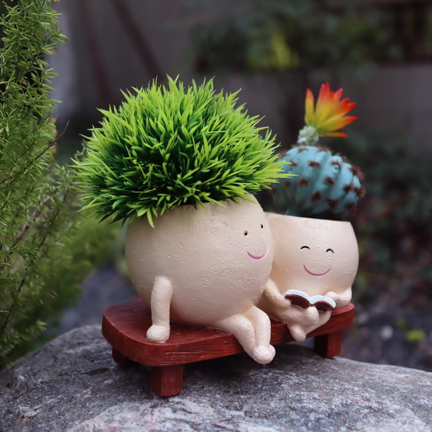 Aoipend Smily Face Planter Pot Smile Face Planter for Indoor Outdoor Plant Head Resin Flower Pots for String of Pearls Plant Live Gift IdeaI for Mother Day Valentine's Day