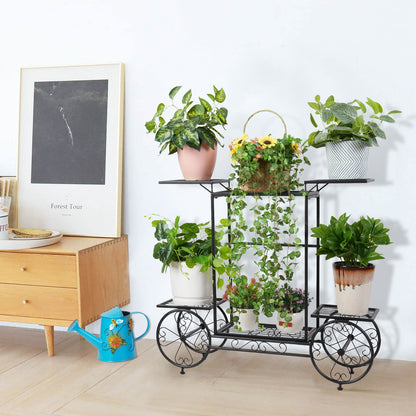 unho Metal Plant Stand Indoor: 6 Tier Garden Cart Flower Planter Pot Holder Parisian Style Wrought Iron Display Shelf Rack Decorating Garden Home Patio Condo Porch