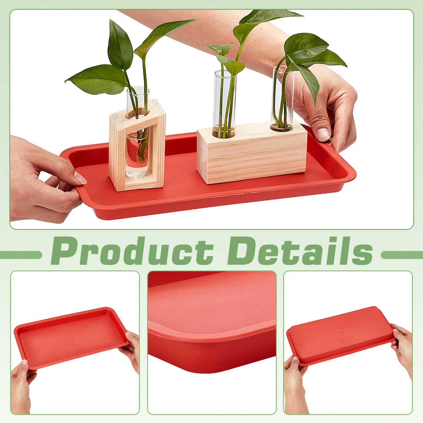 INTERWARM 22 Pcs Rectangular Planter Saucer Pans, Large Plastic Plant Drip Trays for Watering,Flower Pot Trays for Indoors Outdoors Garden Supplies (Indian Red, 13x6.7x0.83in)