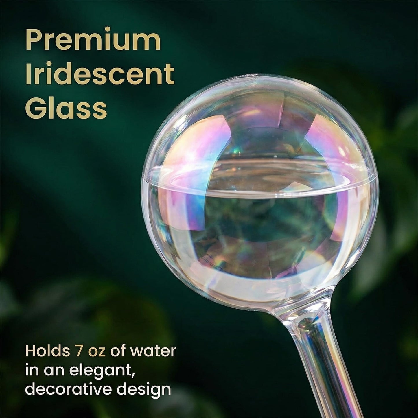 Reifier 4-Pack Large Iridescent Self Watering Globes - Self Watering Bulbs for Indoor & Outdoor Plants - Hand-Blown Water Globes - Aqua Globes for Plants - Measures 8.8" L x 3" D / 7 oz