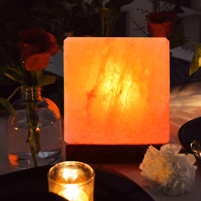 NatureBoost NB Himalayan Pink Salt Lamp 8 x 6 x 6 Inches – Cube Shape Natural Crystal Rock Salt Lamp with Dimmer Switch & Extra Bulb – Warm Amber Glow Night Light for Bedroom, Office & Living Room