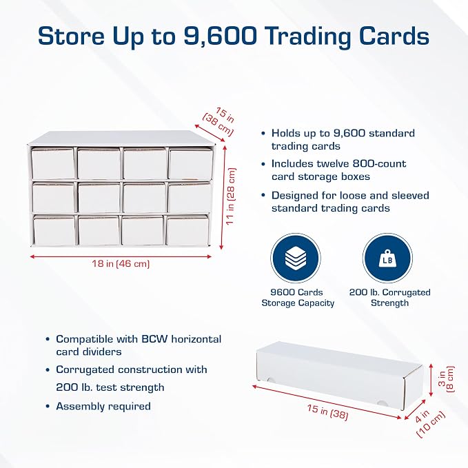 BCW Card House Storage Unit with 12 x 800ct Boxes | Holds Up to 9600 Cards | Organizer for Sports Cards, Pokémon, Magic: The Gathering & More