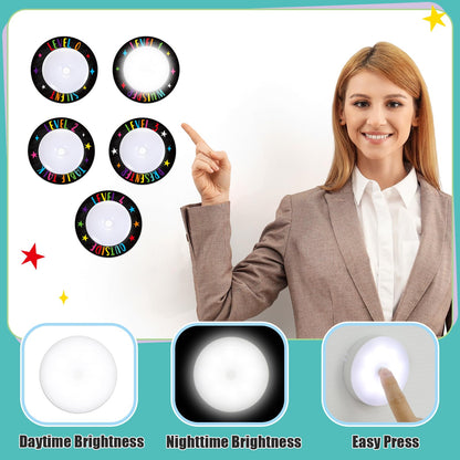 5 Pcs School Push Light and Voice Level Poster Voice Level Chart Monitor Rules Sign LED Tap Light Classroom Rules Poster Noise Chart Classroom Management Tools for Teachers（Colorful chalkboard Style）