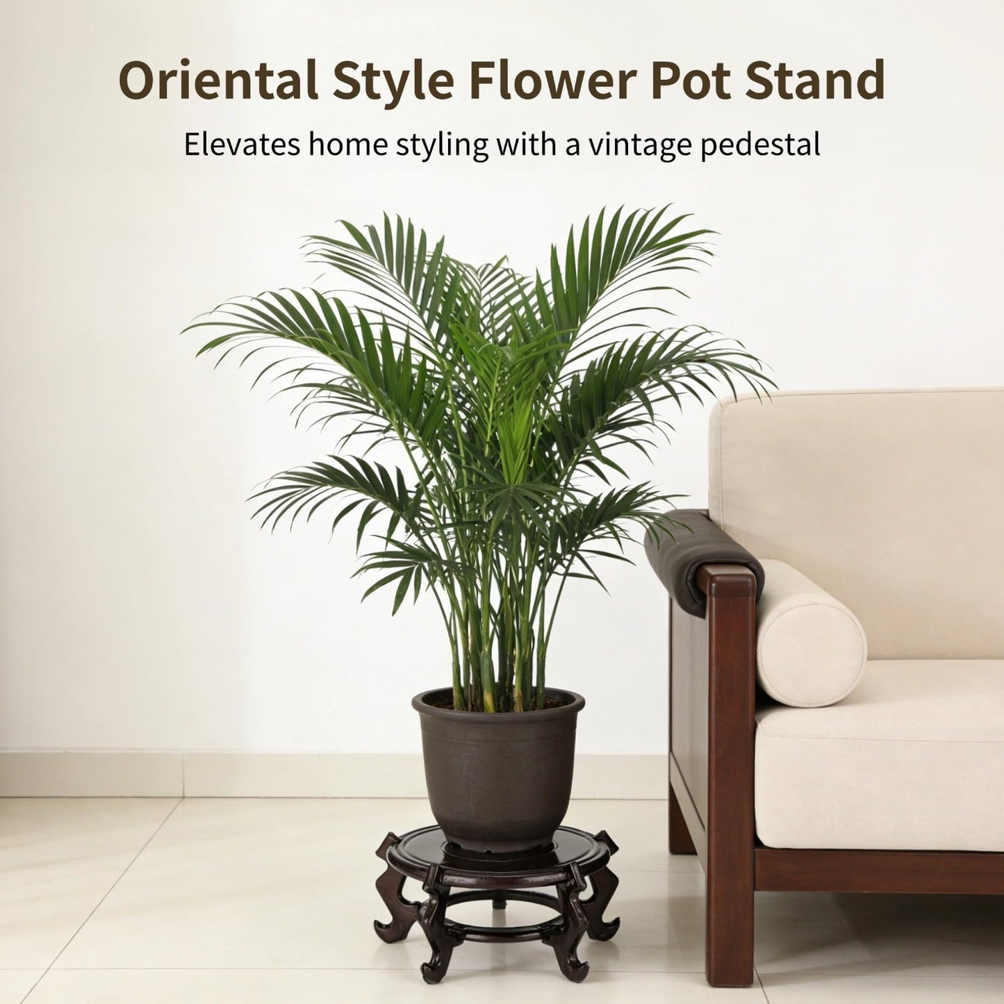 Toyosport 10 in Plastic Plant Stand, Flower Pot Display Base for Indoor Vase, Chinese Fishbowl Planter Pedestal, Round Reddish Brown Finish Furniture Stool for Potted Plants Indoor Outdoor