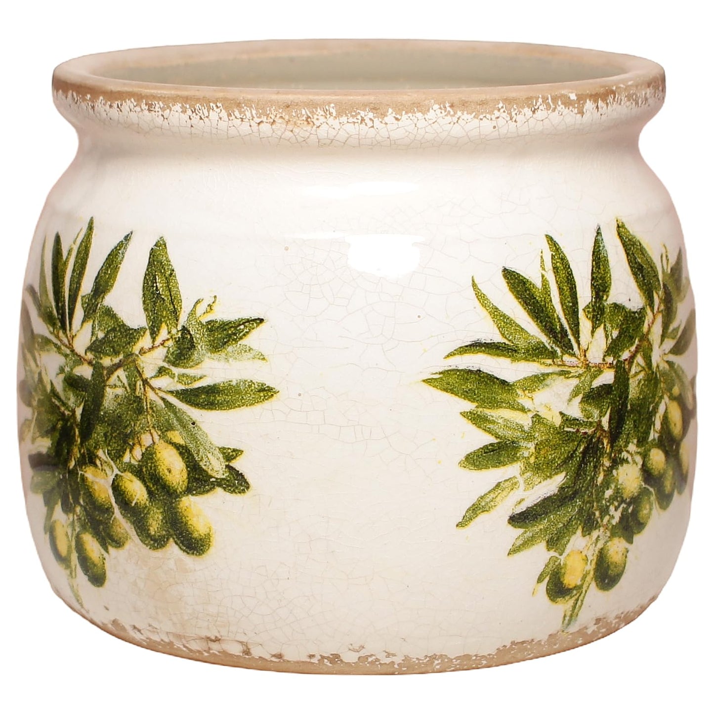 Xiaan Jiaju Mediterranean Ceramic Plant Pots with Olives Branches Pattern, 6 Inch Tuscan Planter for Indoor Plants, Rustic Farmhouse Home Kitchen Decor, Tuscan Vase for Centerpiece, Olive Green