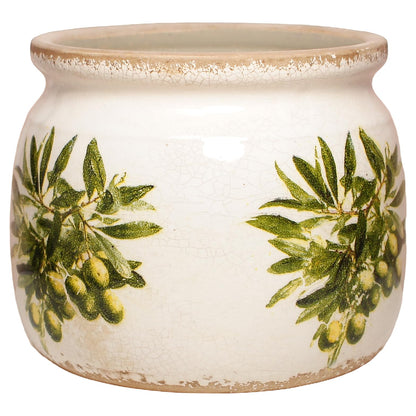 Xiaan Jiaju Mediterranean Ceramic Plant Pots with Olives Branches Pattern, 6 Inch Tuscan Planter for Indoor Plants, Rustic Farmhouse Home Kitchen Decor, Tuscan Vase for Centerpiece, Olive Green