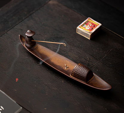LamChyar Incense Stick Holder, Incense Holder for Insence Sticks, Tray for Incense Ash, Ceramic Crafts, Chinese Classical Boat Design, Home Décor, Best for Meditation, Yoga, Home, Office