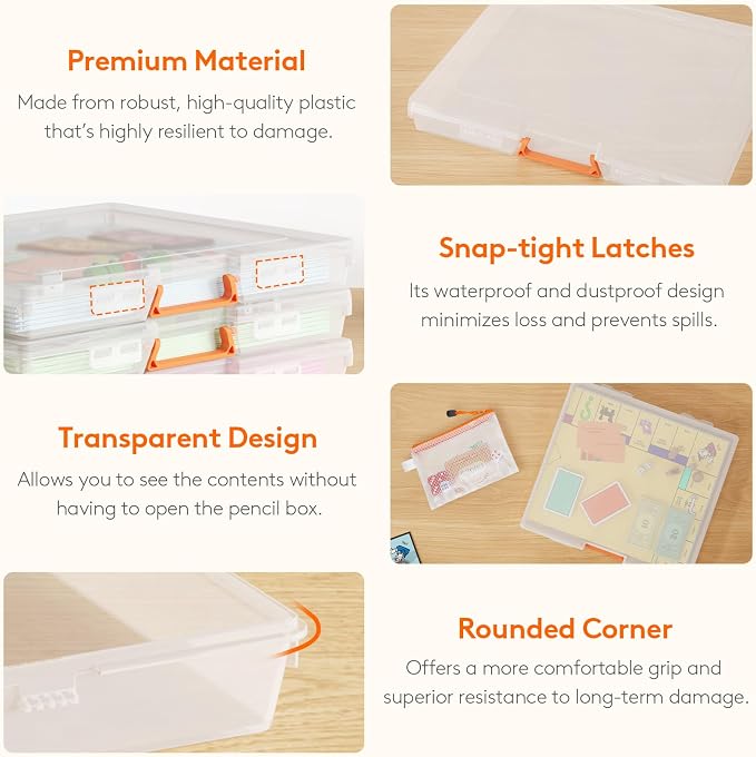 Lifewit 12 Pcs Board Game Storage Boxes, 12.2x10.6'' Paper Container with Secure Latch, Plastic Portable Organizer with Handle & Labels for File,Document,Puzzles, Cards, Art Supplies