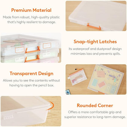 Lifewit 4 Pcs Board Game Storage Boxes, 12.2x10.6'' Paper Container with Secure Latch, Plastic Portable Organizer with Handle & Labels for File,Document, Puzzles, Cards, Art Supplies