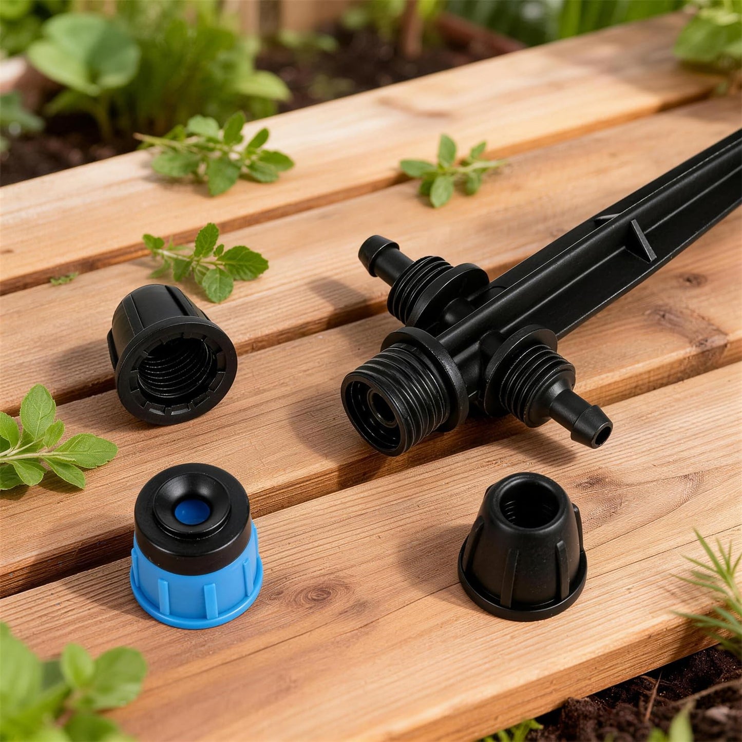 Copadri 26pcs Two-Way Drip Emitters Fan Shape with Stake for 1/4" Irrigation Tubing, Adjustable 360 Degree Water Flow Irrigation Vortex Sprayer Garden Irrigation Dripper for Watering System