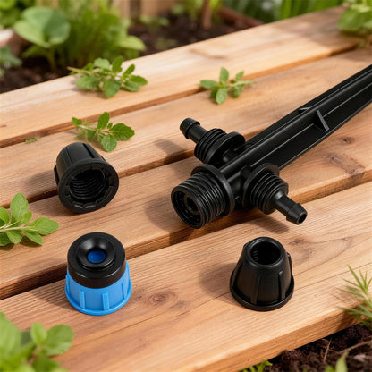 Copadri 26pcs Two-Way Drip Emitters Fan Shape with Stake for 1/4" Irrigation Tubing, Adjustable 360 Degree Water Flow Irrigation Vortex Sprayer Garden Irrigation Dripper for Watering System