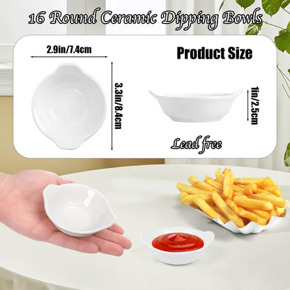 Wuqoioo Soy Sauce Dish, 16 Pack 2 Oz Ceramic Dip Bowls Mini Dipping Bowls,Dipping Sauce Cups For BBQ, Condiments, Appetizer, Dessert, Sushi, Party