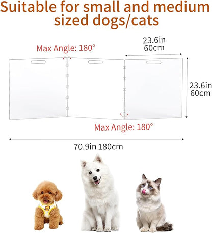 Clear Acrylic Dog Gate, Freestanding Pet Gate for Doorways Indoor, Foldable Acrylic Dog Playpen No Drilling (Clear, 3-Panel)
