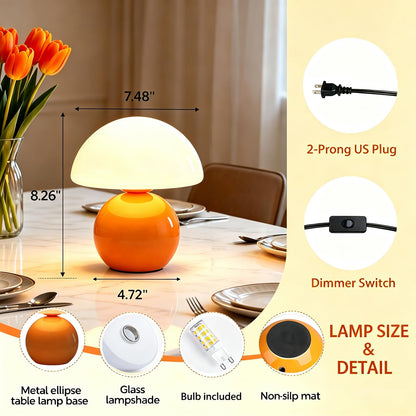 O-FarFarm 3-Way Dimmable Orange Mushroom Lamp - Plug Powered Small Desk Table Lamp with Dimmable Ambient, Night Light for Bedroom, Office,Nursery,Home Living Room Decor, Gift for Kids Teens & Adults