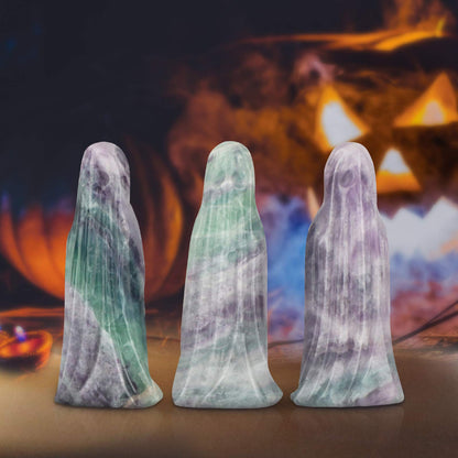 Artistone 3.0" Halloween Ghost Figurine Rainbow Fluorite Crystal Carving Gemstone Ghost Statue Carvings Collectible Sculpture for Carnival Party,Haunted House,Mantel Home