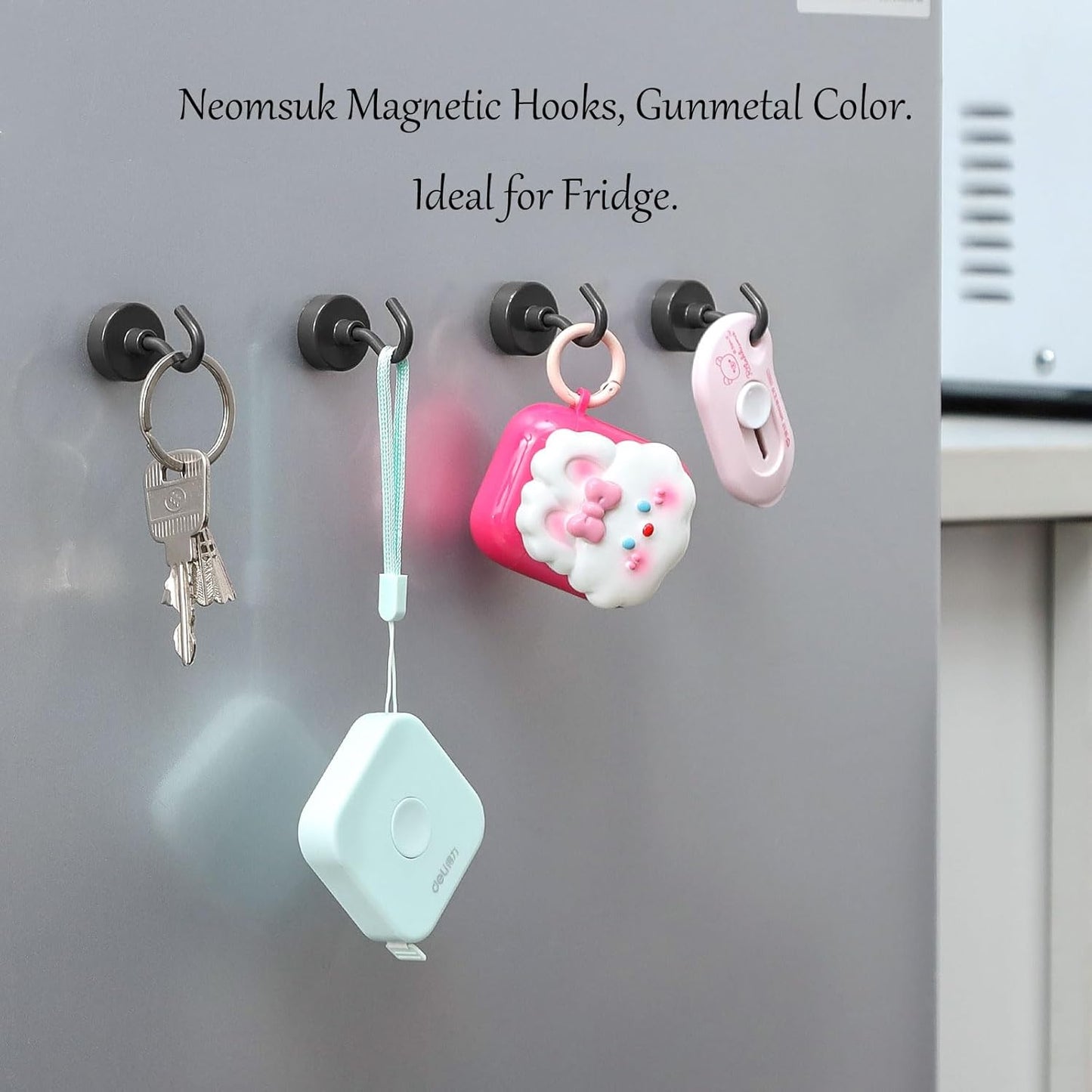 Neosmuk Magnetic Hooks, 40lb Heavy Duty Earth Magnets with Hook for Refrigerator, Extra Strong Cruise Hook for Hanging, Magnetic Hanger for Cabins, Grill (Gunmetal, Pack of 4)