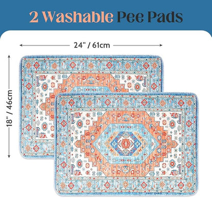 Washable Pee Pads for Dogs, 2 Pack Reusable Puppy Training Pads 24"x18" Super Absorbent Waterproof Dog Training Pads, Non-Slip Potty Pads, Whelping Pads Litter Mat Orange/Mix