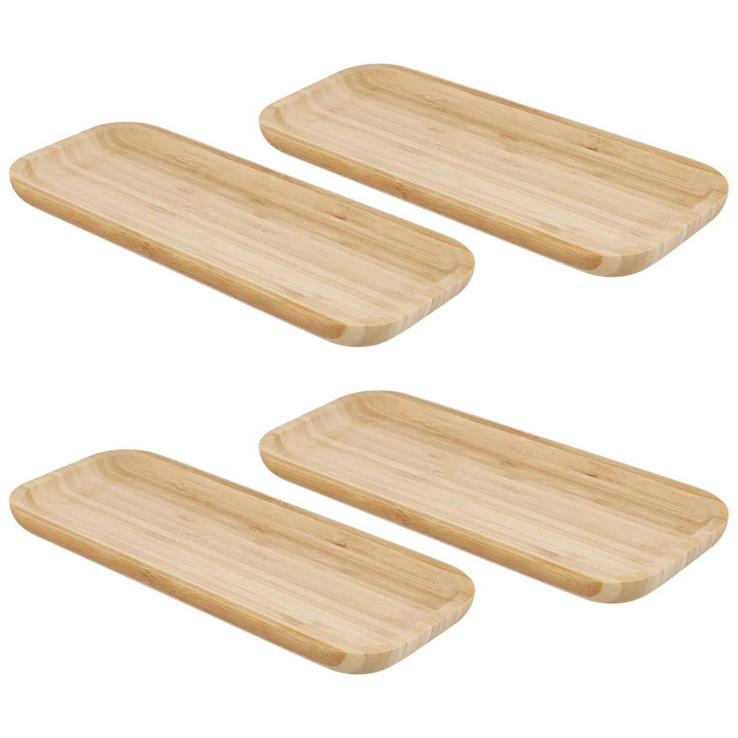 MUKCHAP 4 PCS 5 x 12 Inch Rectangle Bamboo Service Tray, Rounden Edges Rectangle Wooden Plant Saucer Tray for Succulent Plant Pots
