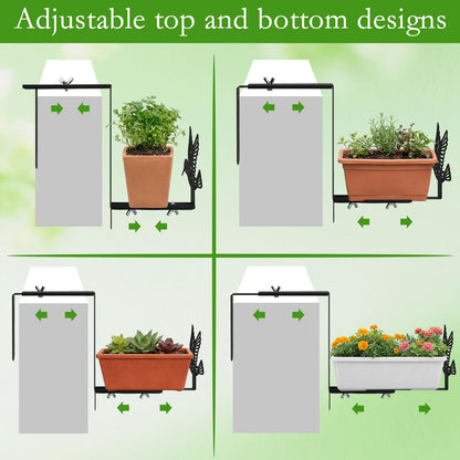 Chumia 4 Pcs Window Box Brackets Adjustable Planter Box Brackets for Railing with Hummingbird Heavy Duty Iron No Drill Flower Pot Holders for Outdoor Fence Balconie Patio Garden